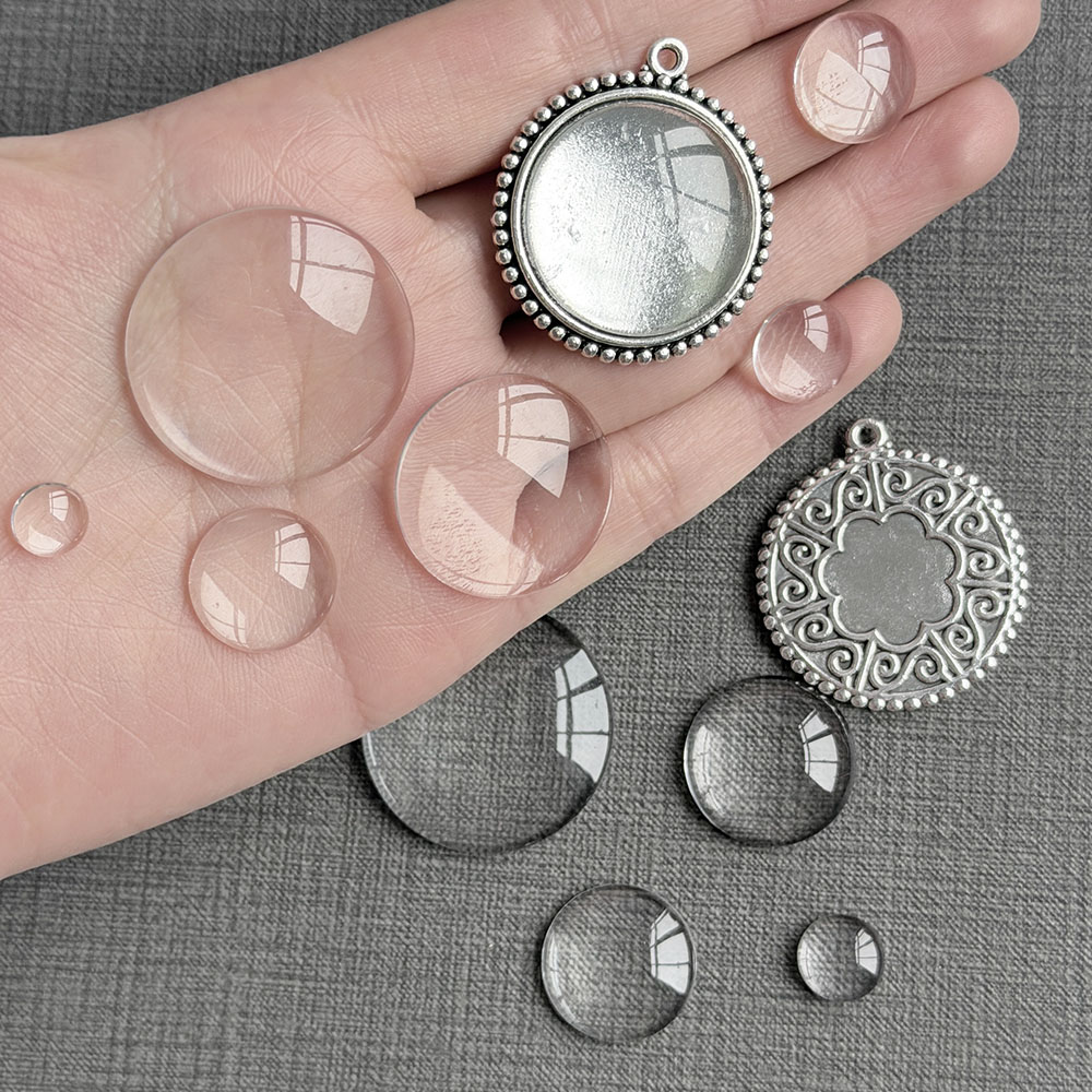 Body Jewelry Top - Przezroczyste szklane kaboszony, okrągłe, płaskie, z